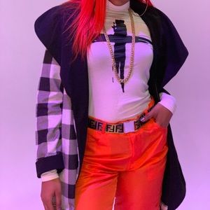 Long Plaid sweater / coat with belt, cape .